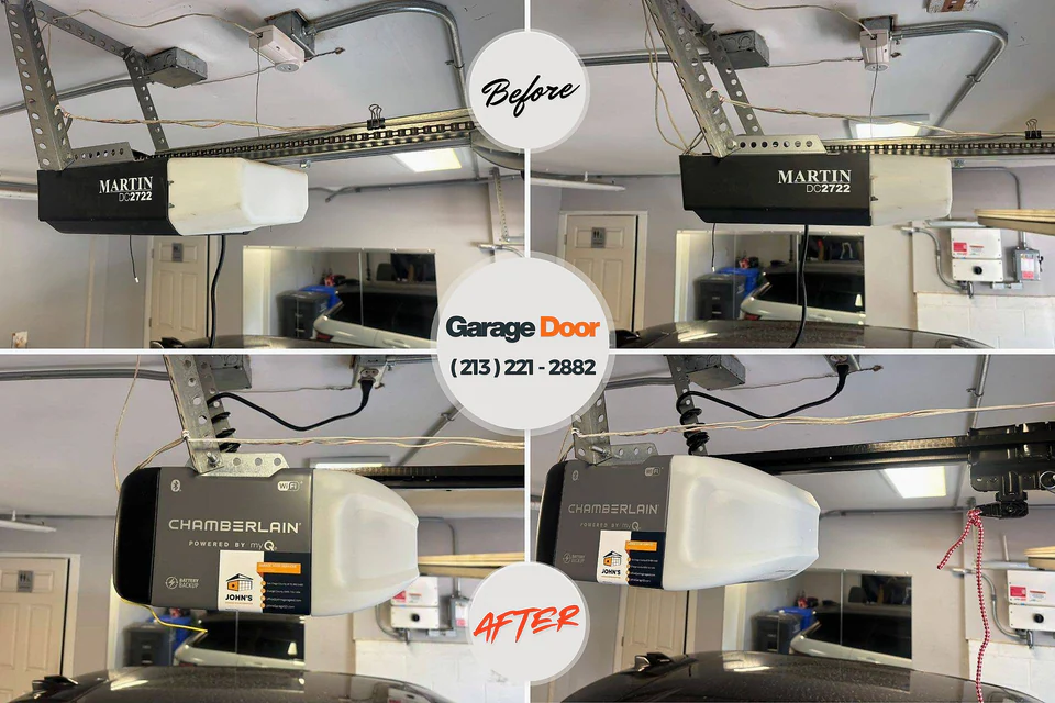 Before and after: garage door repair Garrison, TX